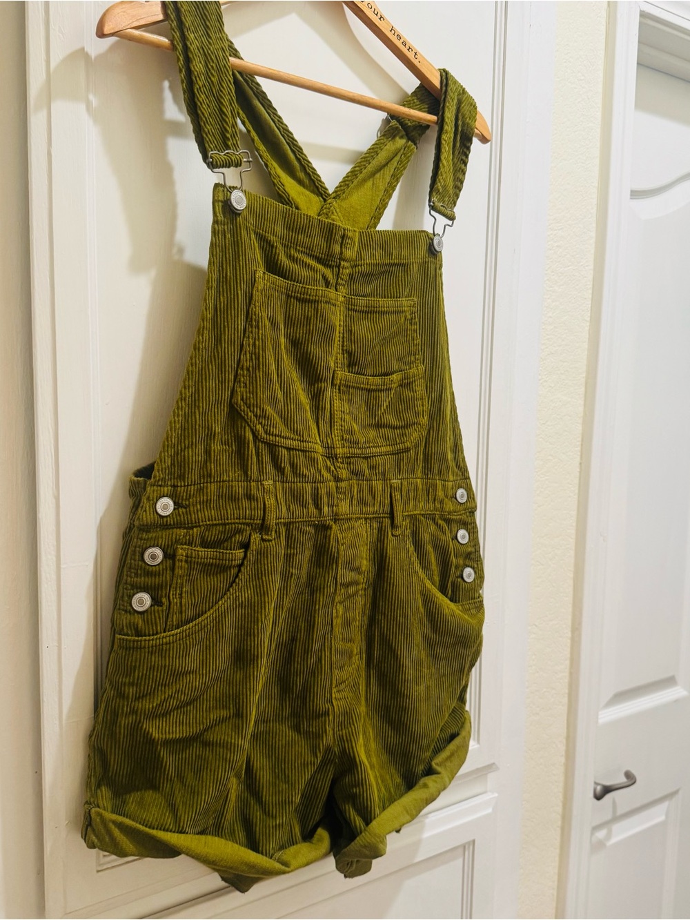 Free People We The Free Corduroy Shortalls Overalls Green Size M Utility Boho